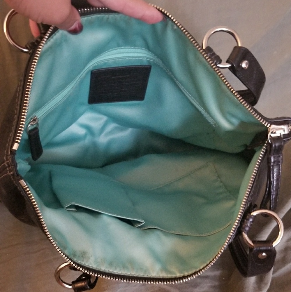 Coach shoulder bag, tiffany blue interior
